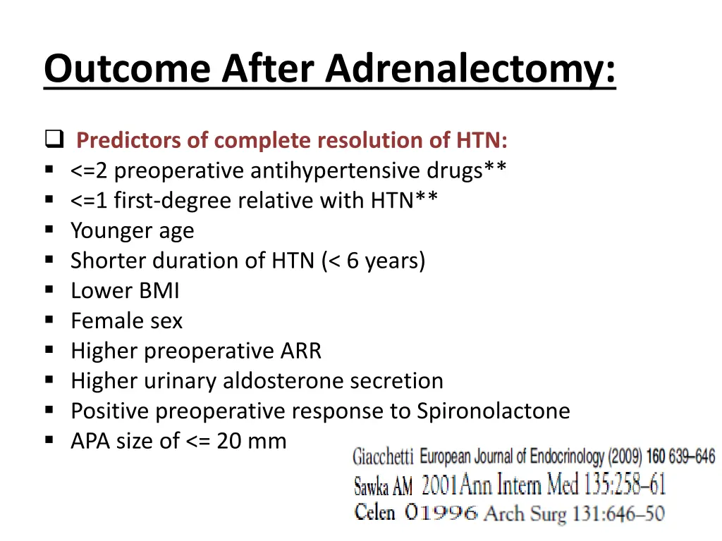 outcome after adrenalectomy 2