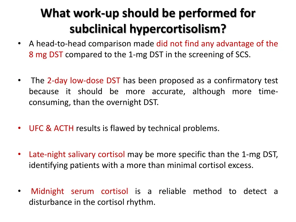 what work up should be performed for subclinical