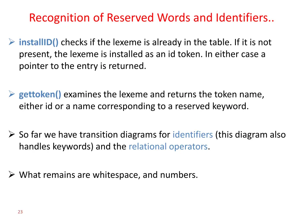 recognition of reserved words and identifiers 2