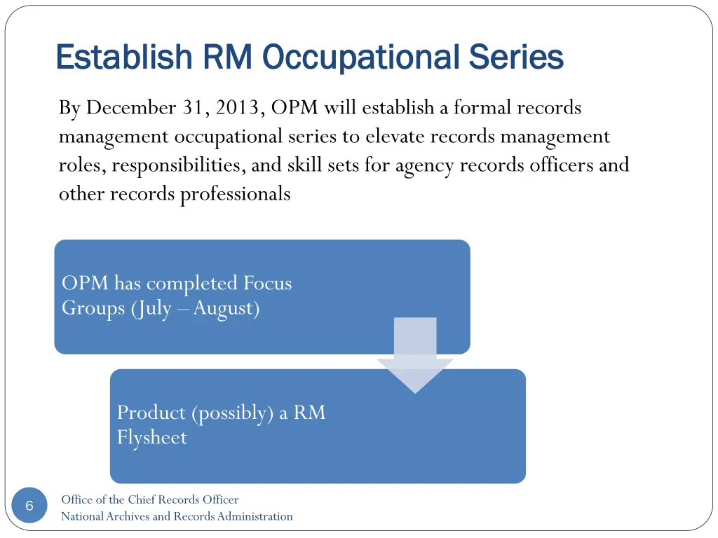 establish rm occupational series establish