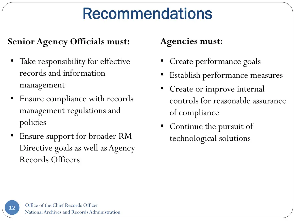 recommendations recommendations