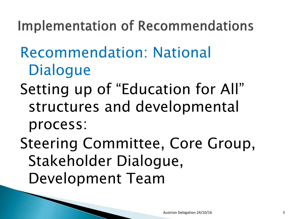 recommendation national dialogue setting