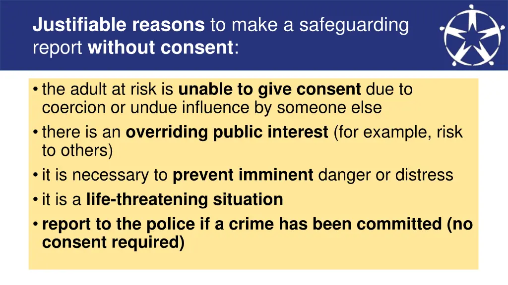 justifiable reasons to make a safeguarding report