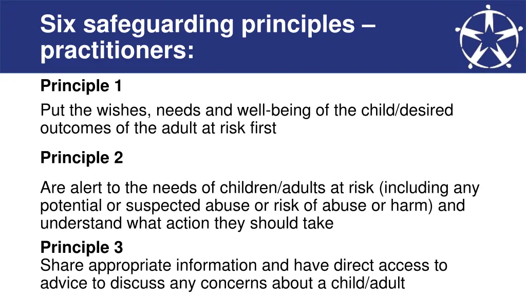 six safeguarding principles practitioners