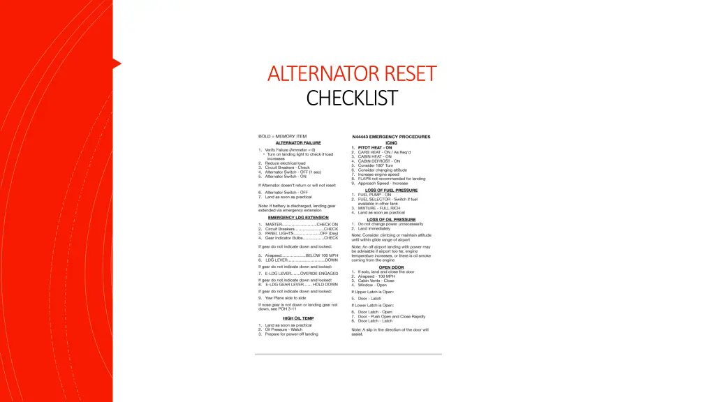 alternator reset checklist