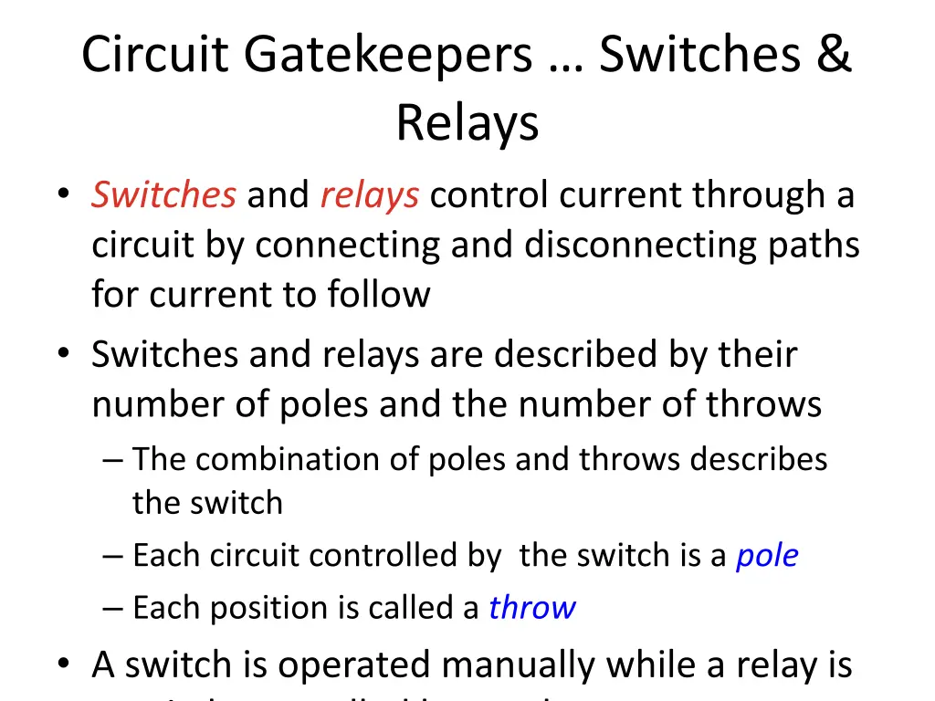 circuit gatekeepers switches relays switches