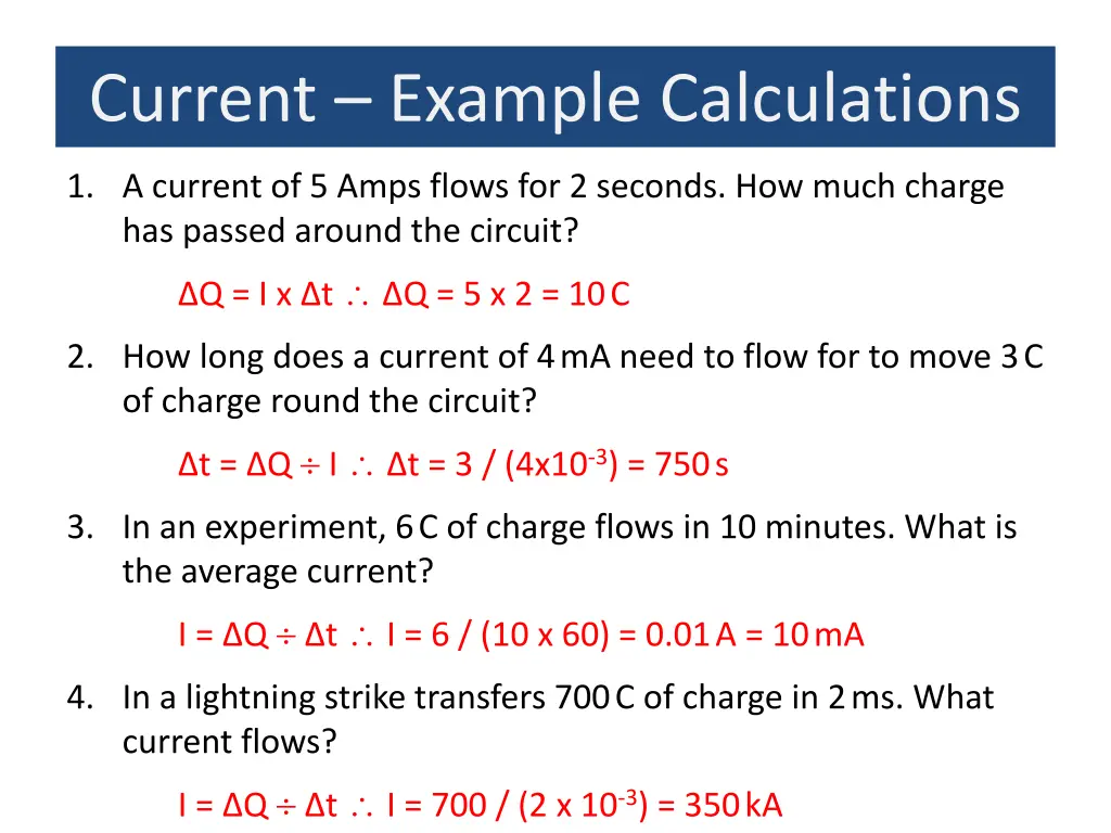 current example calculations