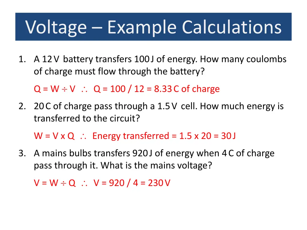 voltage example calculations
