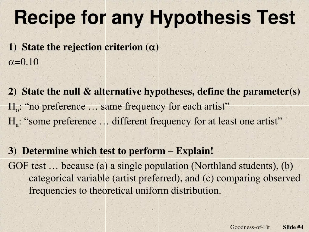 recipe for any hypothesis test