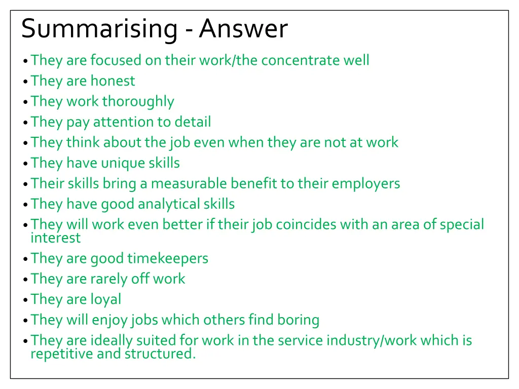 summarising answer