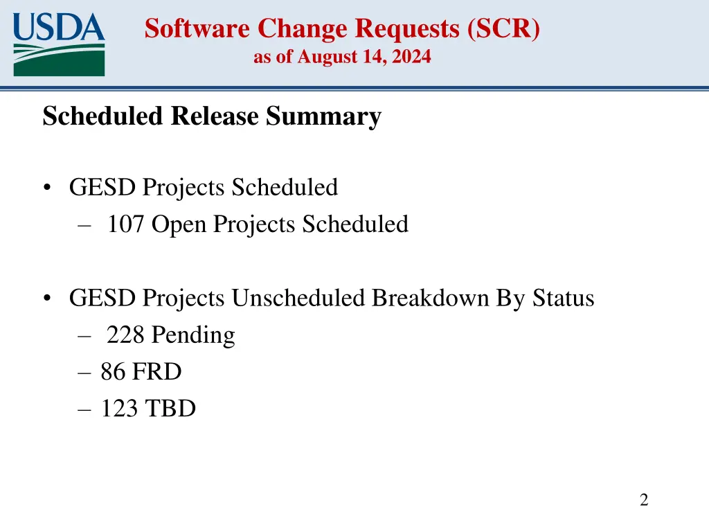 software change requests scr as of august 14 2024