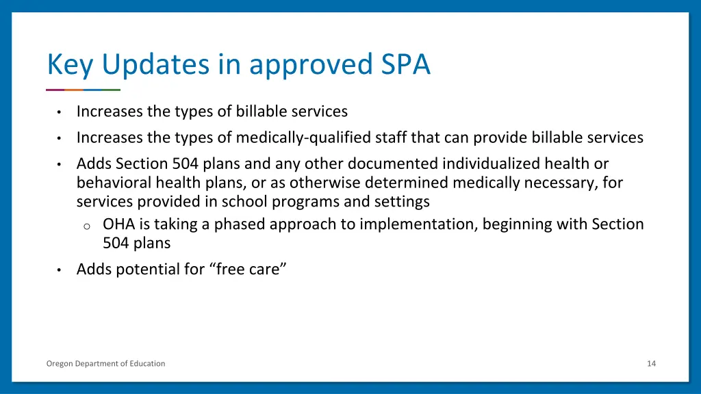 key updates in approved spa