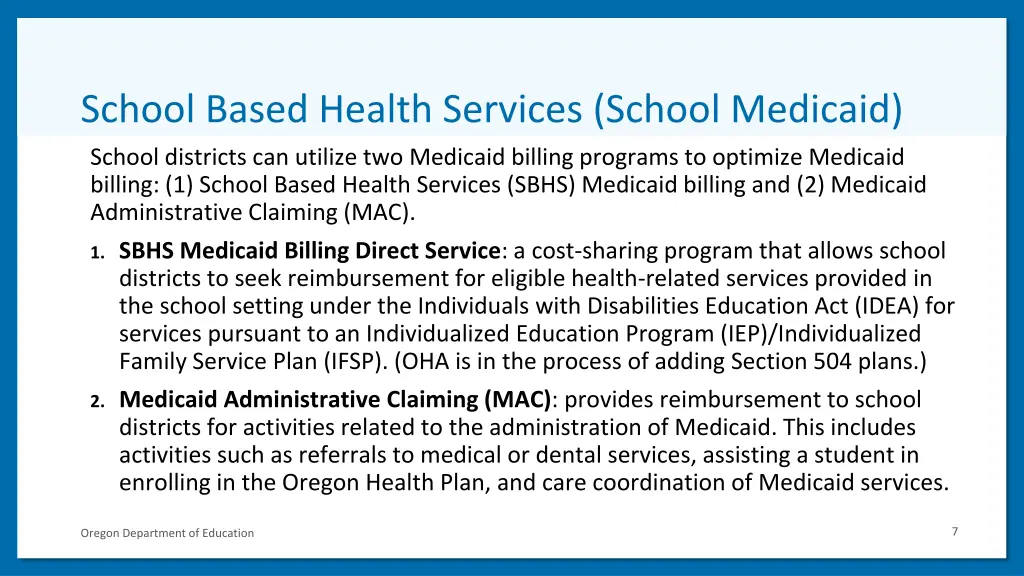 school based health services school medicaid 1