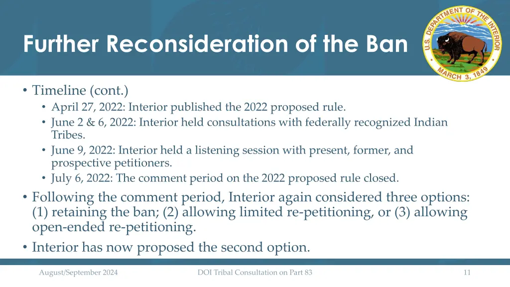 further reconsideration of the ban