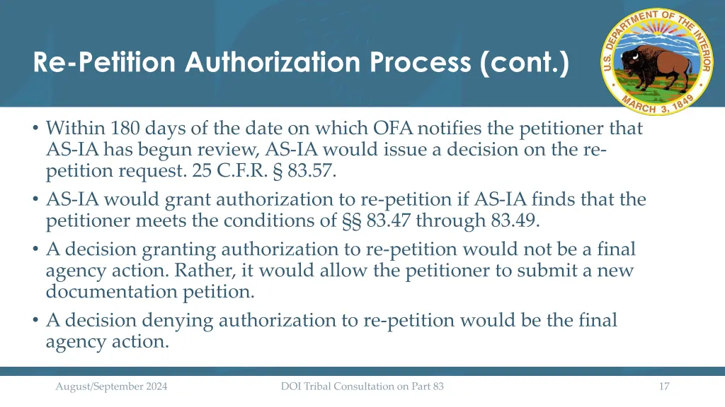 re petition authorization process cont 3