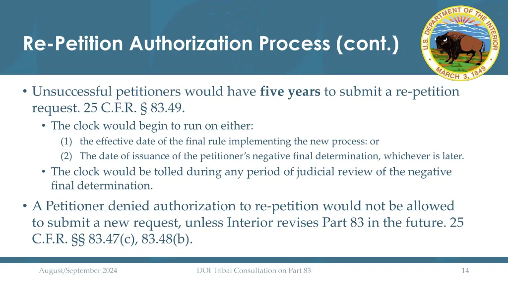 re petition authorization process cont