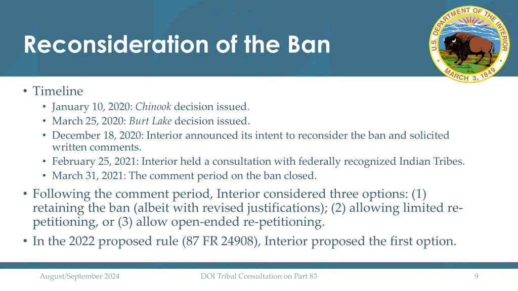 reconsideration of the ban
