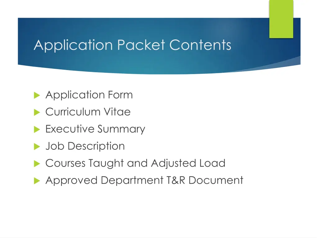 application packet contents