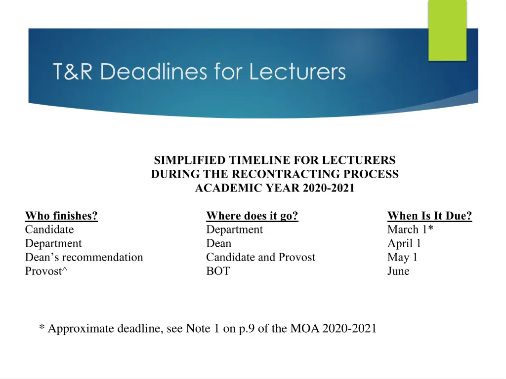 t r deadlines for lecturers