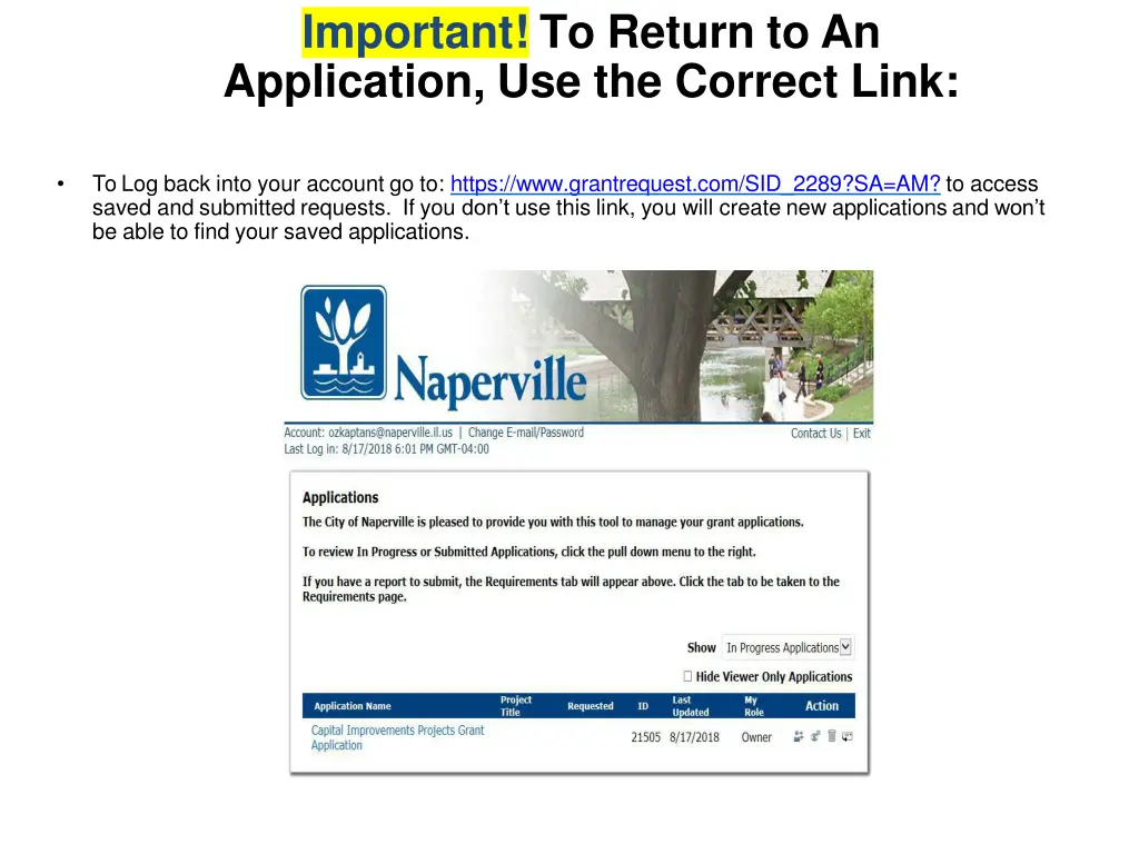 important to return to an application