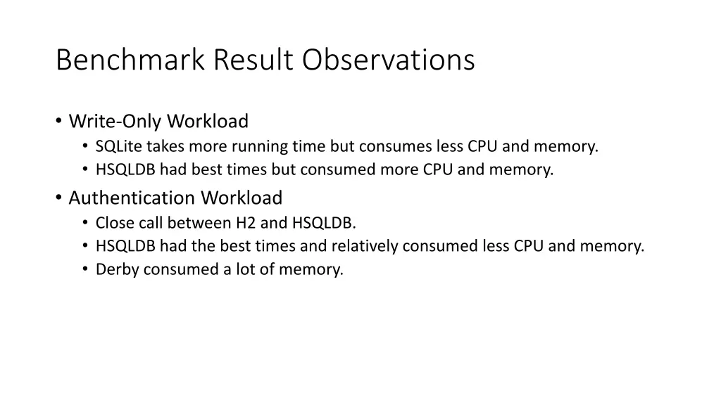 benchmark result observations