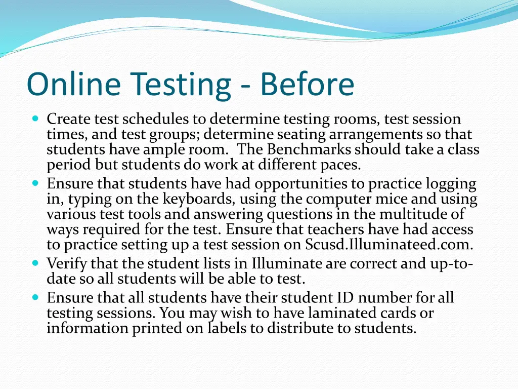 online testing before create test schedules