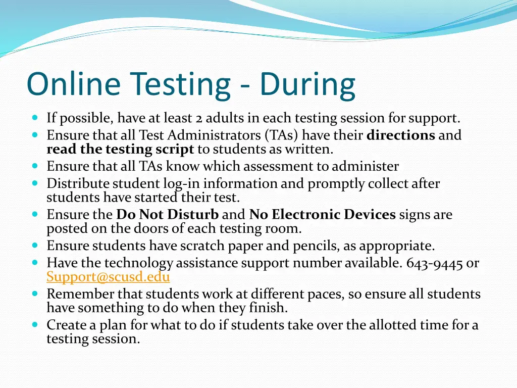 online testing during