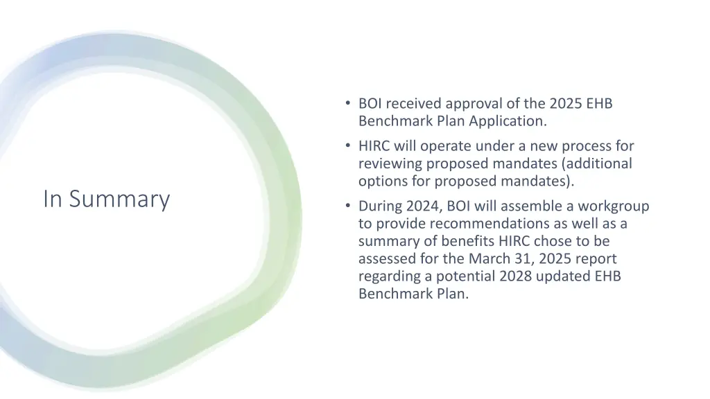boi received approval of the 2025 ehb benchmark