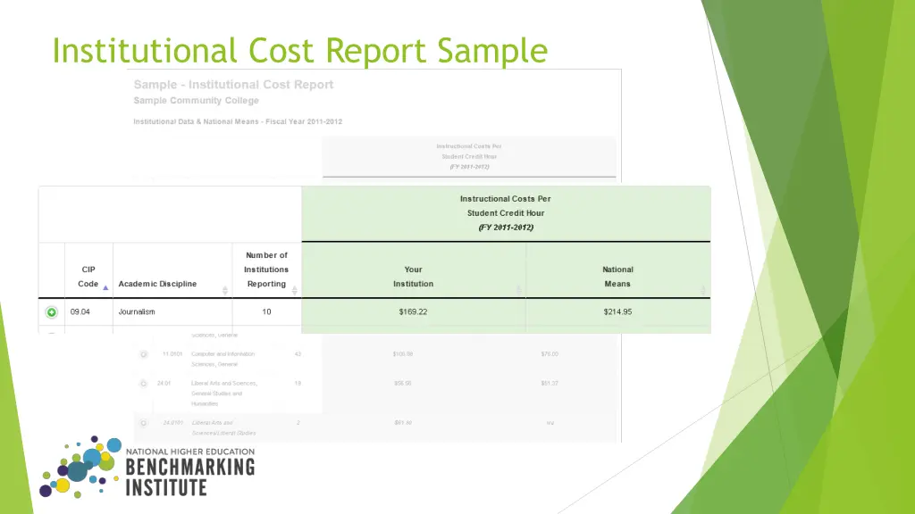 institutional cost report sample