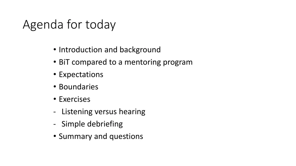 agenda for today