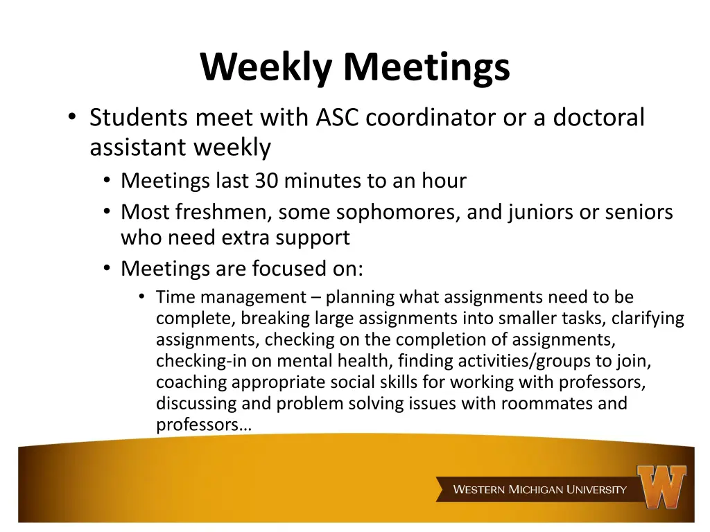 weekly meetings students meet with