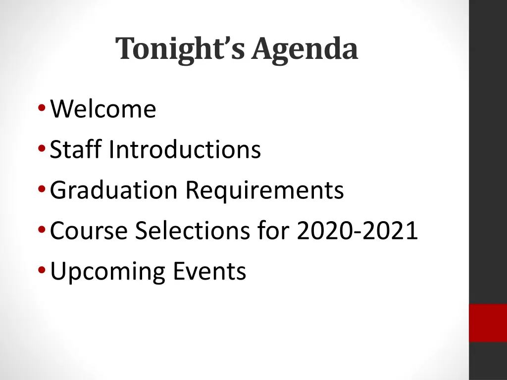 tonight s agenda