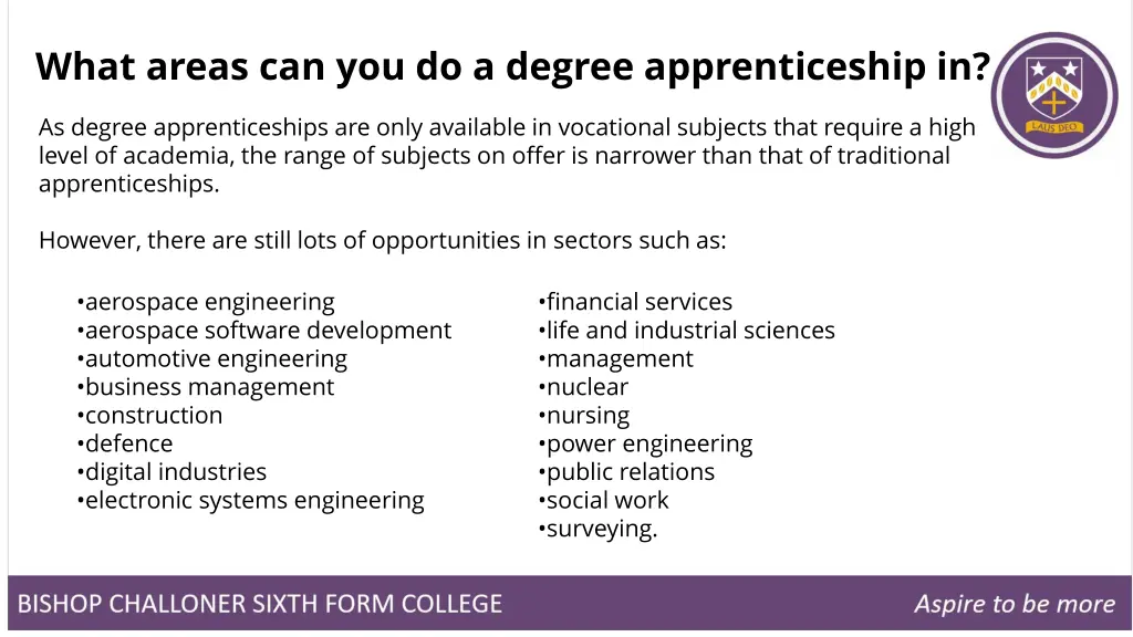 what areas can you do a degree apprenticeship in