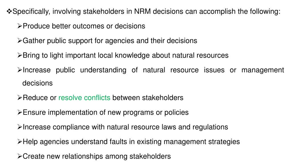specifically involving stakeholders