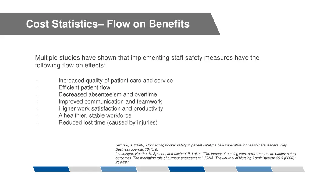 cost statistics flow on benefits