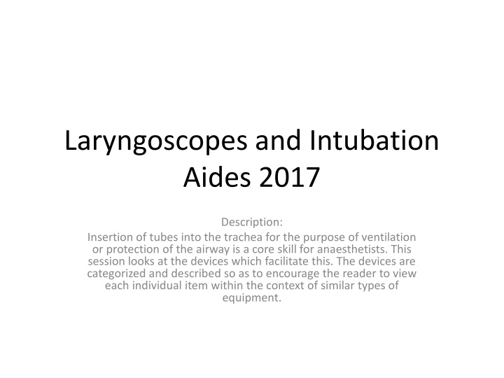 laryngoscopes and intubation aides 2017