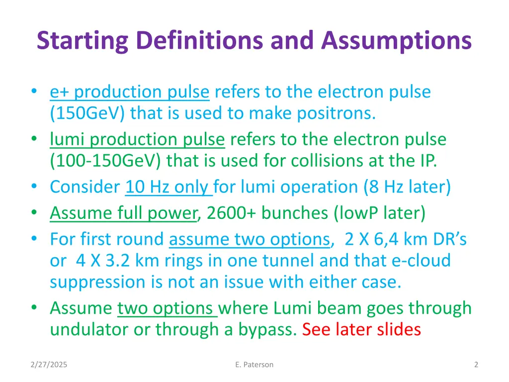 starting definitions and assumptions