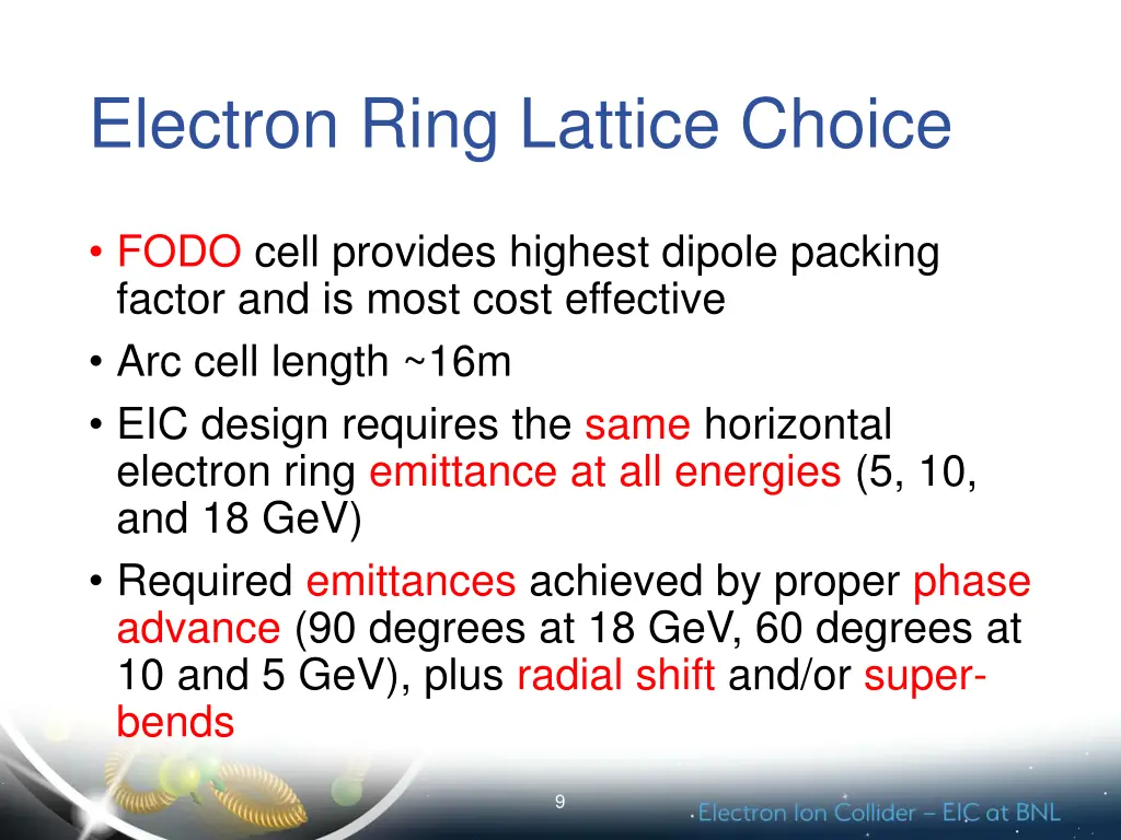 electron ring lattice choice
