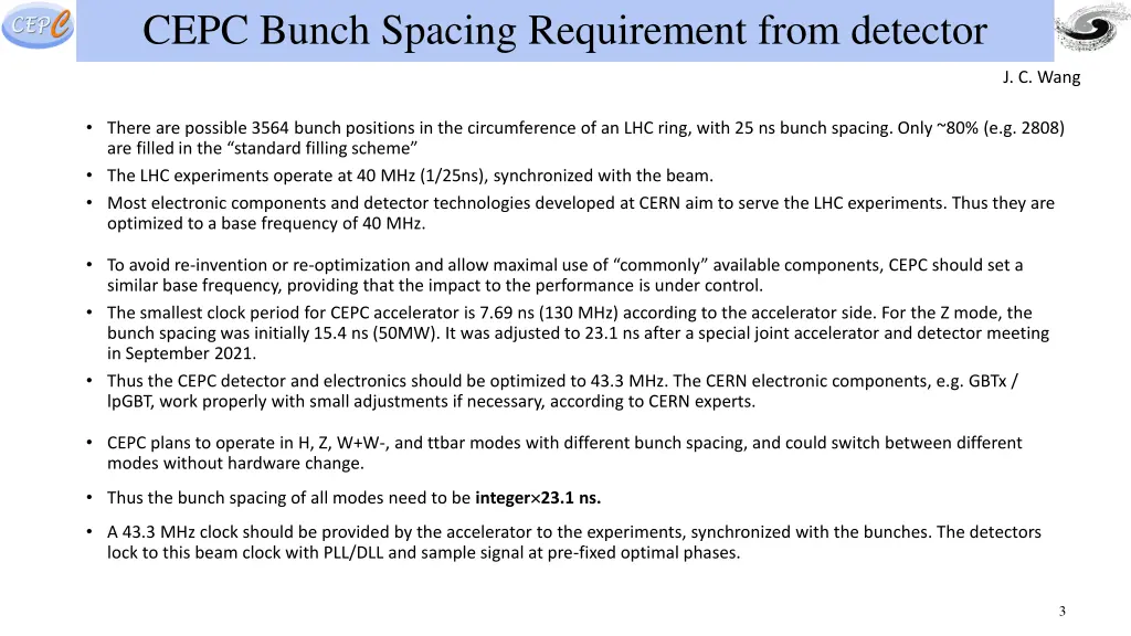 cepc bunch spacing requirement from detector