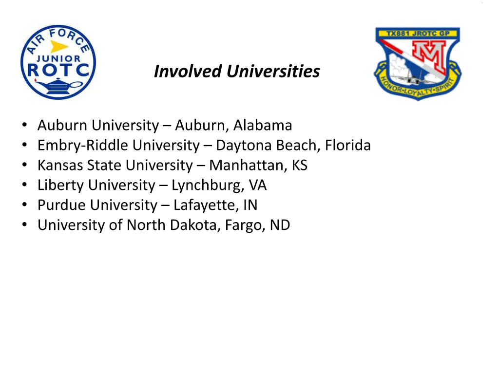 involved universities