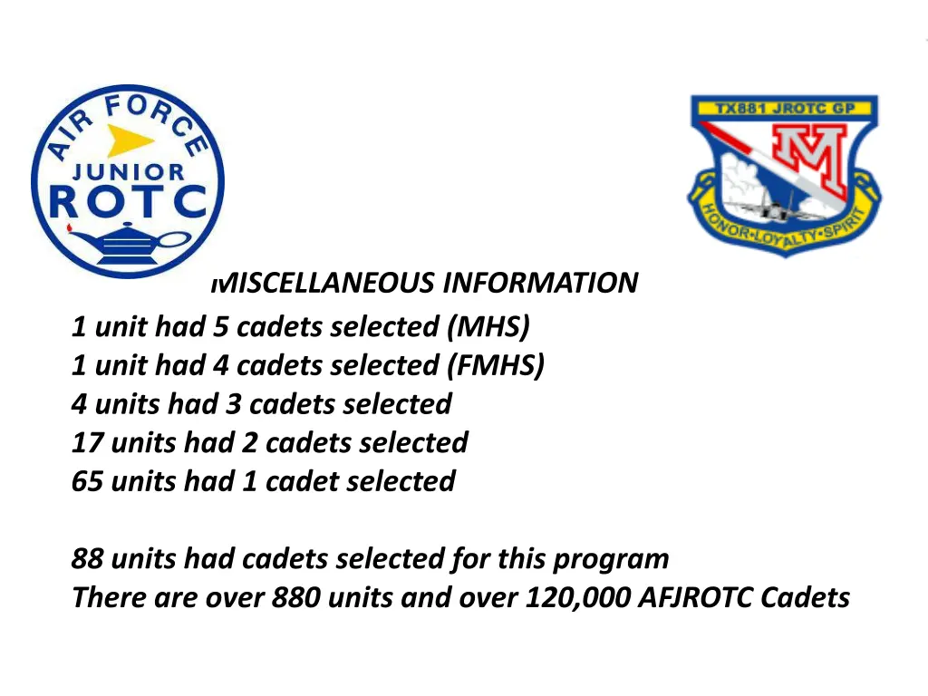 miscellaneous information 1 unit had 5 cadets