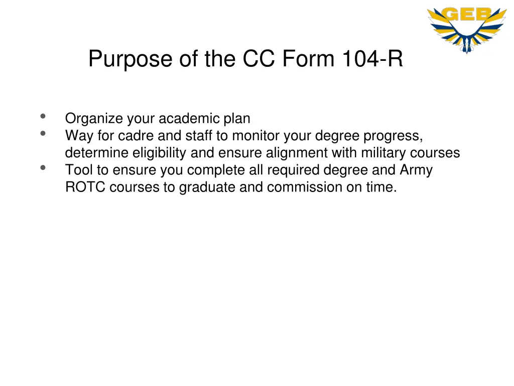 purpose of the cc form 104 r