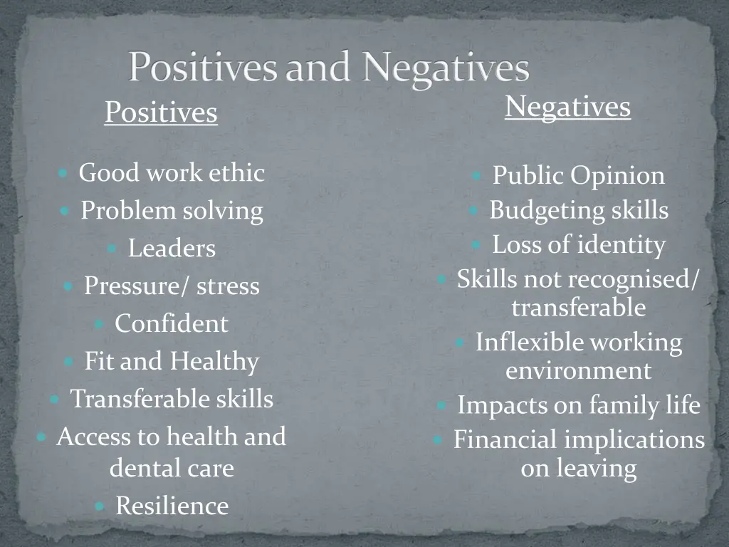 positives and negatives