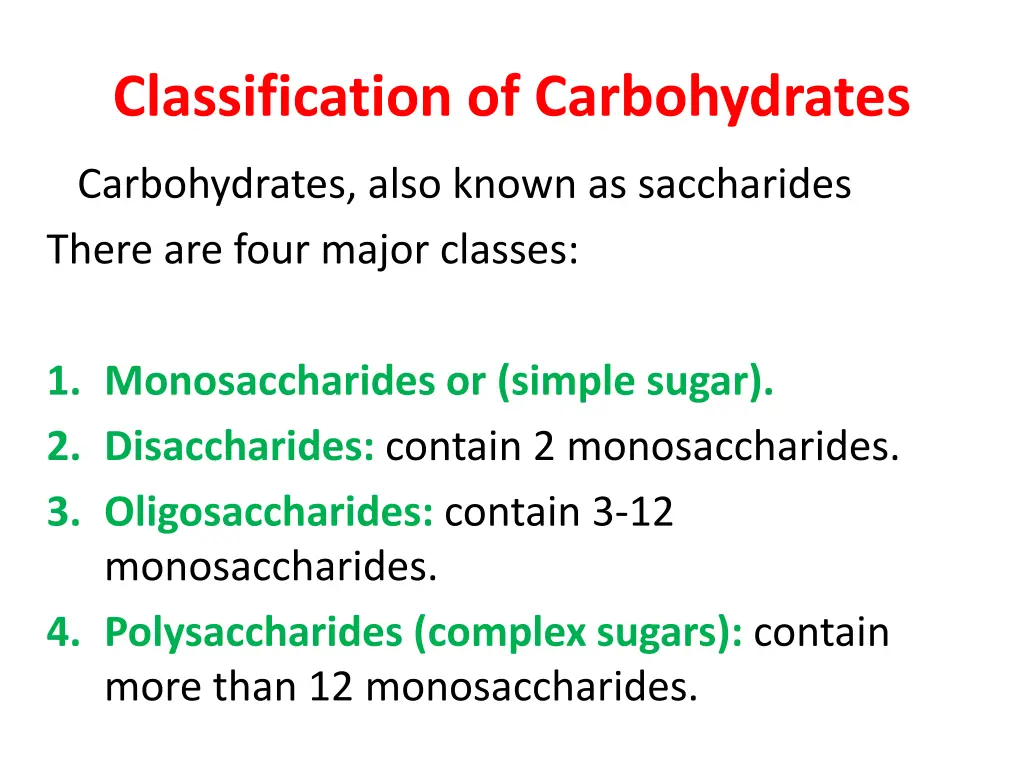 classification of carbohydrates