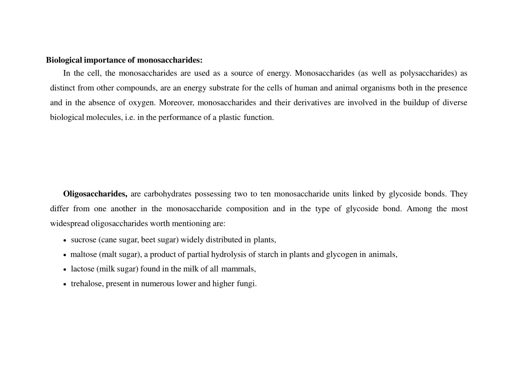 biological importance of monosaccharides