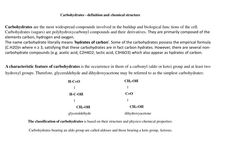 carbohydrates definition and chemical structure