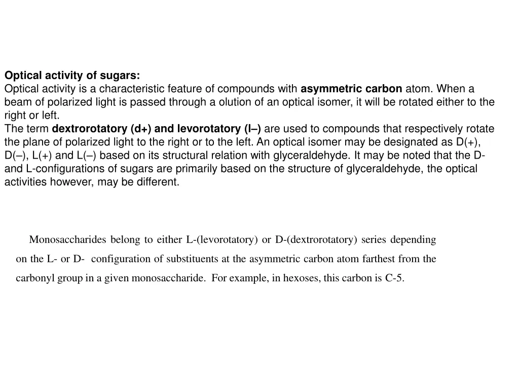 optical activity of sugars optical activity
