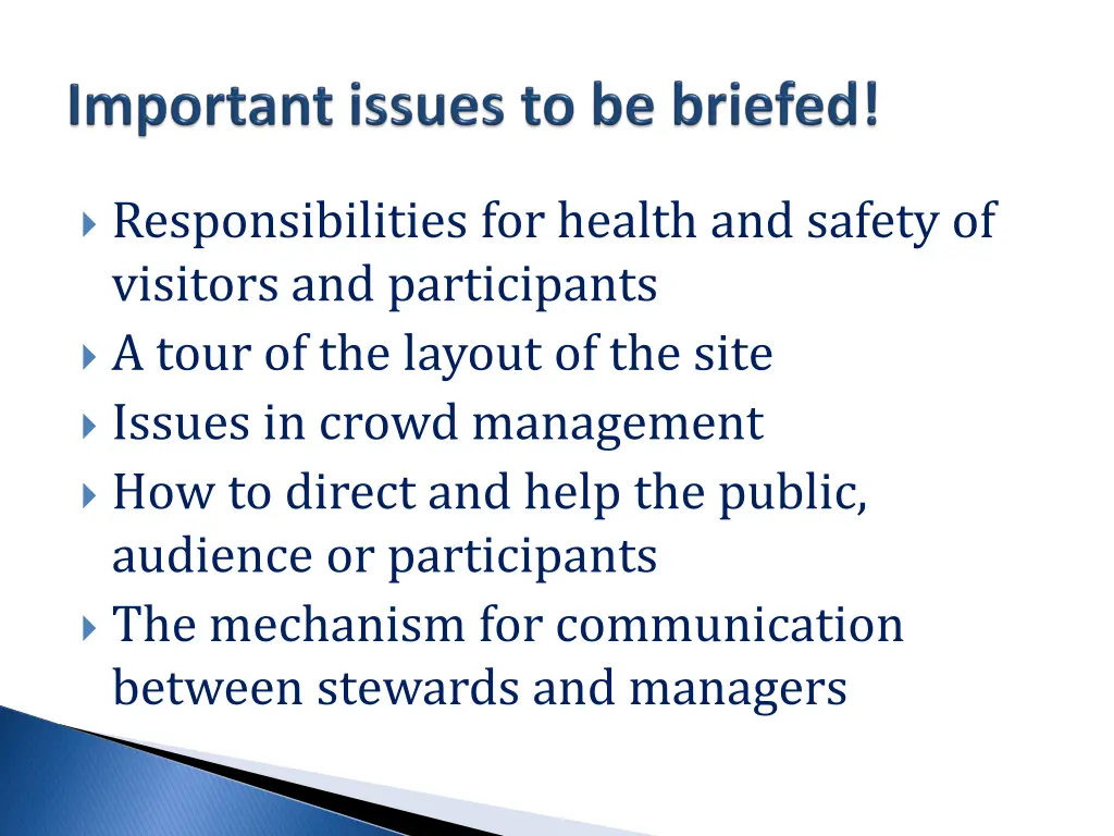 responsibilities for health and safety