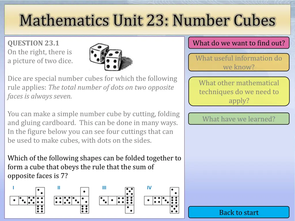 mathematics unit 23 number cubes 1