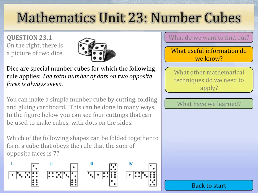 mathematics unit 23 number cubes 2